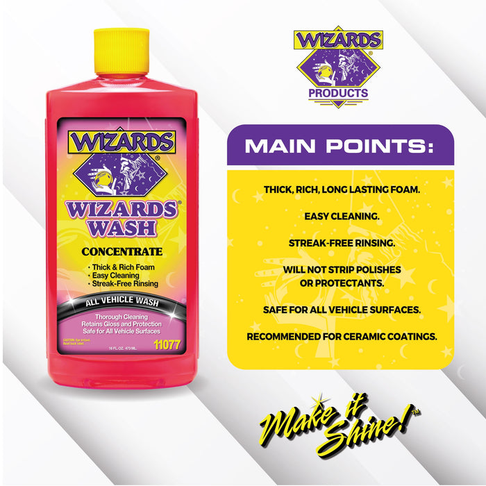 Wizards Car Wash - Super Concentrated Car Wash Soap - No Salt Biodegradable Car Wash Soap With Thick Foam - Exterior Care Products For Marine Use - Foam Cannon Soap For Car Washing Supplies - 16 oz