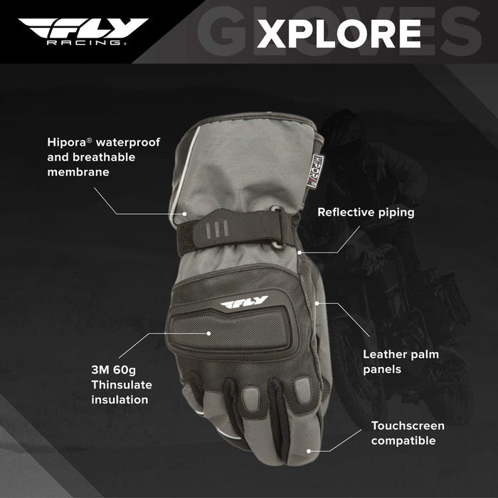 Fly Racing Xplore Gloves, Breathable, Waterproof, Touchscreen-Compatible Motorcycle Gloves (Gunmetal/Black 3X, Xxx-Large) #5884 476-2063~7