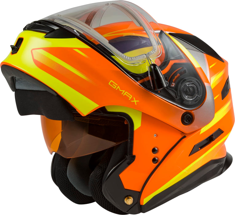 GMAX MD-01S Descendant, DOT Approved Modular Helmet, Electric Dual Lens Shield for Snow & Motor Sports, (NEON ORANGE/HI-VIS, XX-Large)