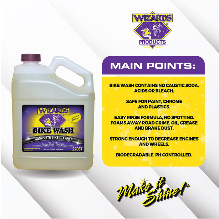 Wizards Bike Wash - Cleaner For Motorcycle Washing Kit - Quick Detailer for Bike Kit with Bug Remover - For Your Motorcycle Accessories and Detail Kit - 1 Gallon