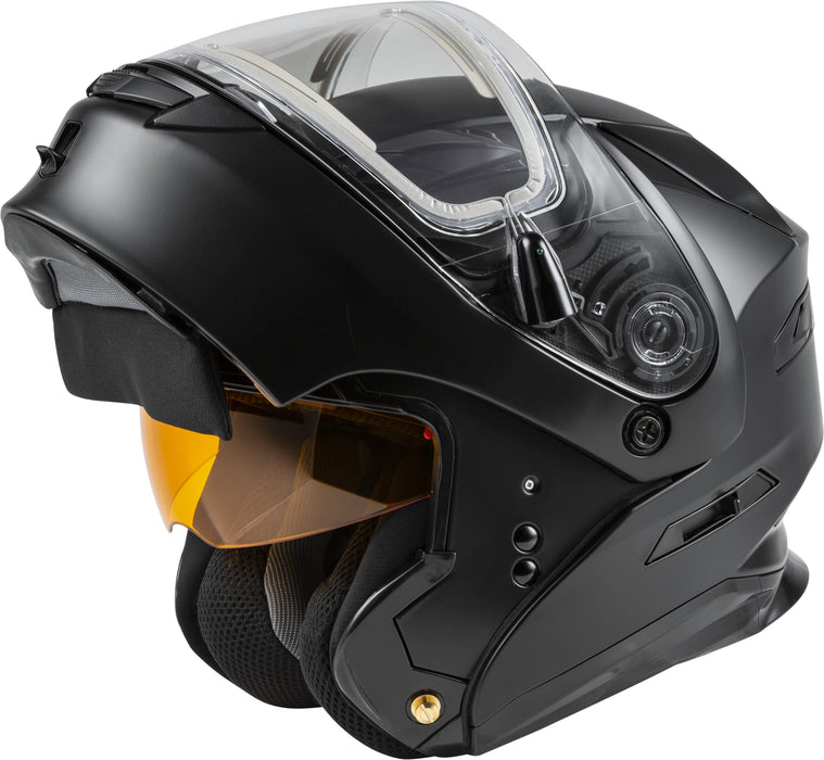 GMAX MD-01S, DOT Approved Modular Helmet, Electric Dual Lens Shield for Snow & Motor Sports, (Matte Black, Large)