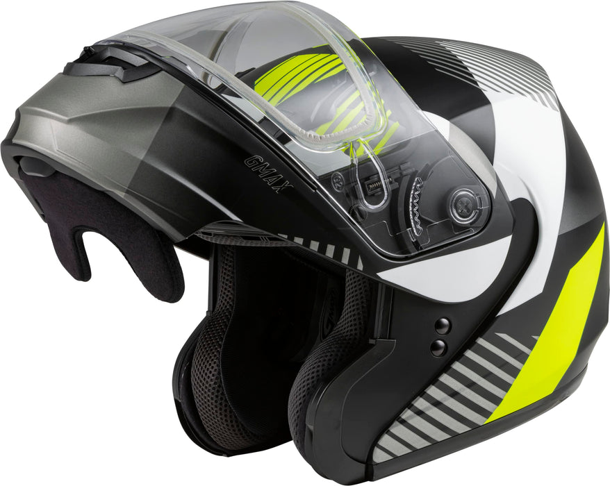 GMAX MD-04S Reserve, Lightweight Modular Helmet for Snow & Motor Sports, Comfortable Full-Face Protection (Matte Black/HI-VIS)