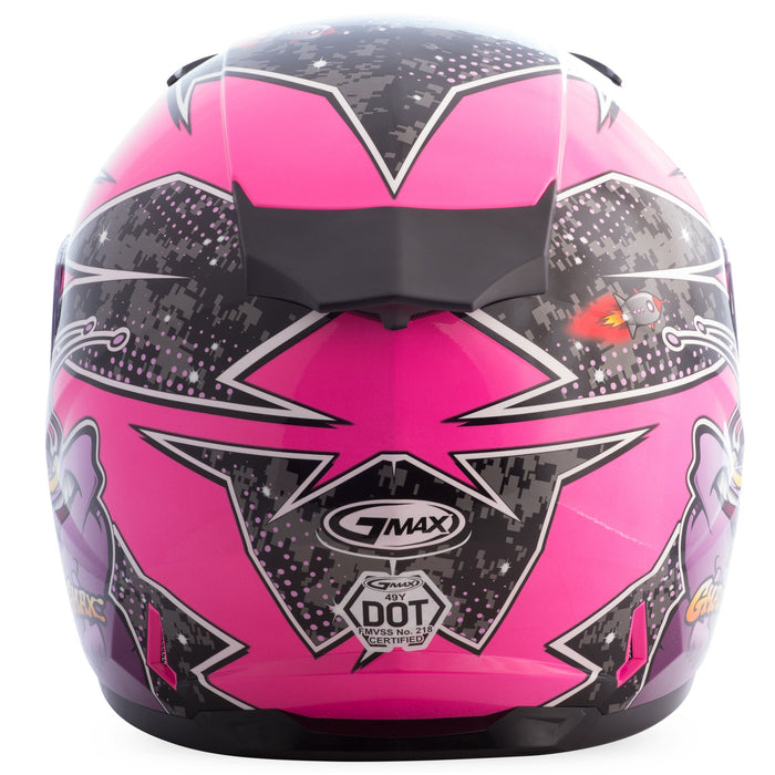 GMAX unisex-adult full-face-helmet-style Helmet (Gm49Y Youth Street Alien) (Pink/Purple, Youth Large)