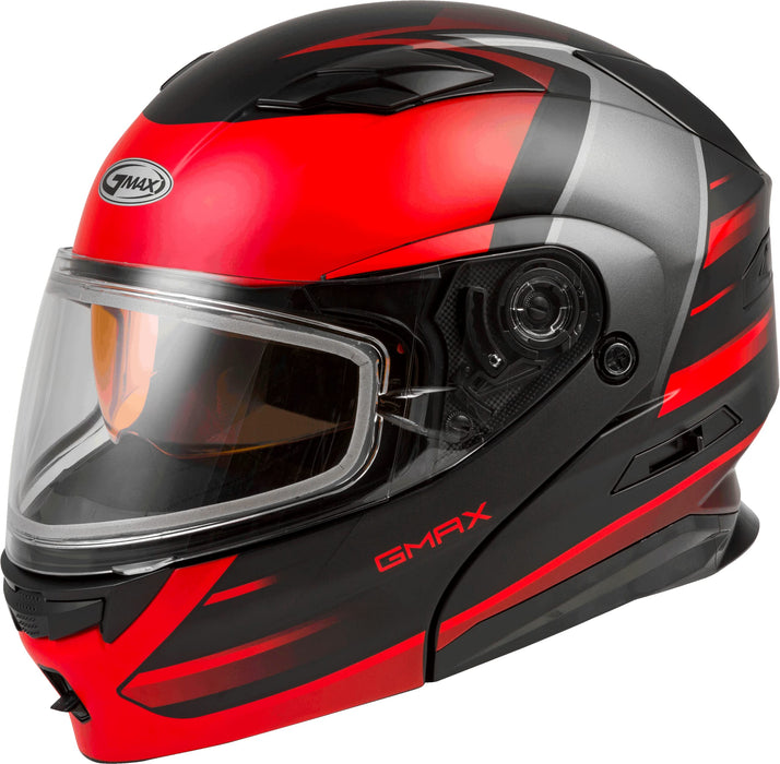 GMAX MD-01S Descendant, DOT Approved Modular Helmet, Dual Lens Shield for Snow & Motor Sports, (Matte Black/RED, X-Large)