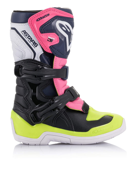 Alpinestars Youth Tech 3S Motocross Boot, Black/Dark Blue/Pink, 13