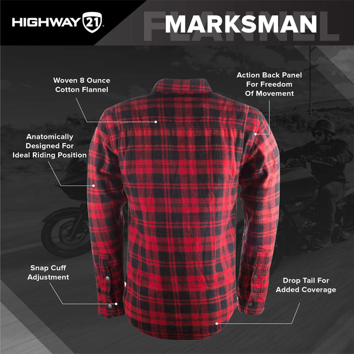Highway 21 Marksman Flannel Shirt, Plaid, Button-Down Motorcycle Jacket For Men, Protective Woven Cotton Fabric #6049 489-1180~2