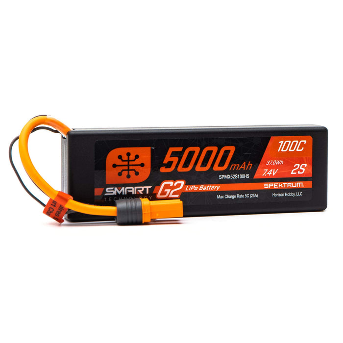 Spektrum SMART 5000mAh 2S 7.4V Smart G2 LiPo 100C IC5 SPMX52S100H5 Car Batteries & Accessories