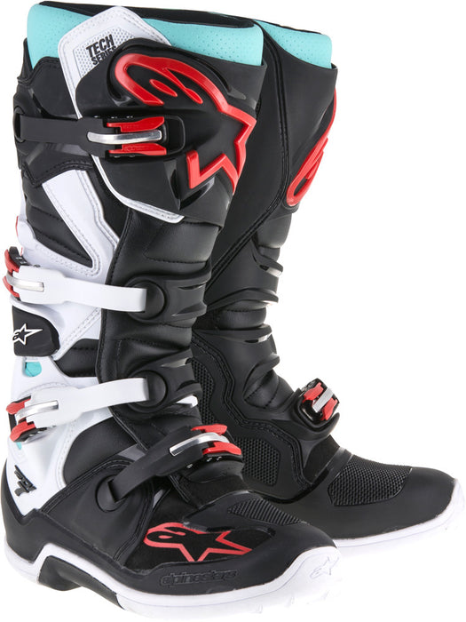 Alpinestars Tech 7 Boots Black/Turq/White/Red Sz 10 2012014-1071-10