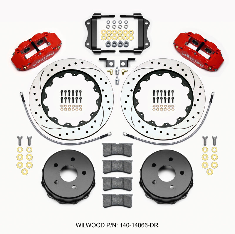 Wilwood Narrow Superlite 4R Rear Kit 14.00in Drilled Red 2007-up compatible with Jeep JK w/Lines 140-14066-DR