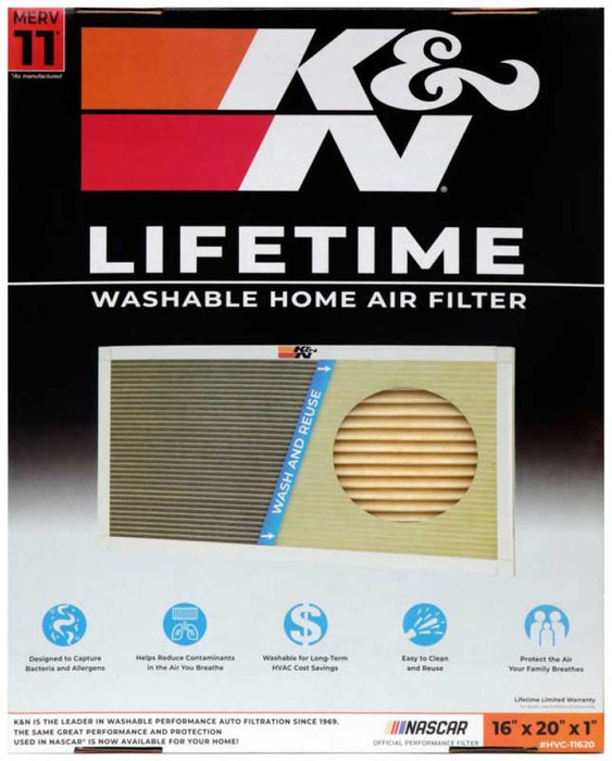 K&N 16X20X1 Hvac Furnace Air Filter, Lasts A Lifetime, Washable, Merv 11, The