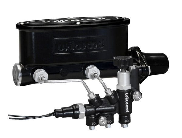 Wilwood HV Tandem M/C Kit w L/H Bracket & Prop Valve 1in Bore Black 261-13269-BK