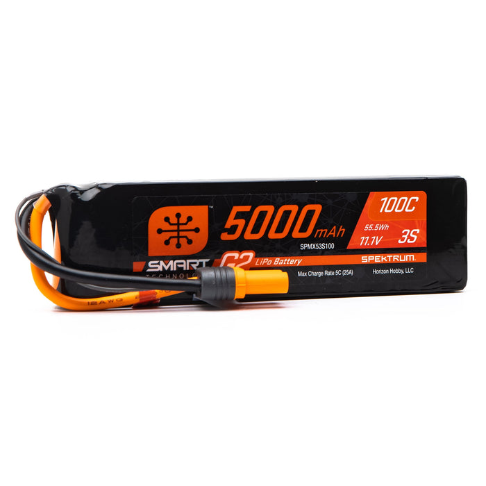 Spektrum Spmx53S100 11.1V 5000Mah 3S 100C Fits Smart G2 Lipo Battery W/ Ic5 SPMX53S100
