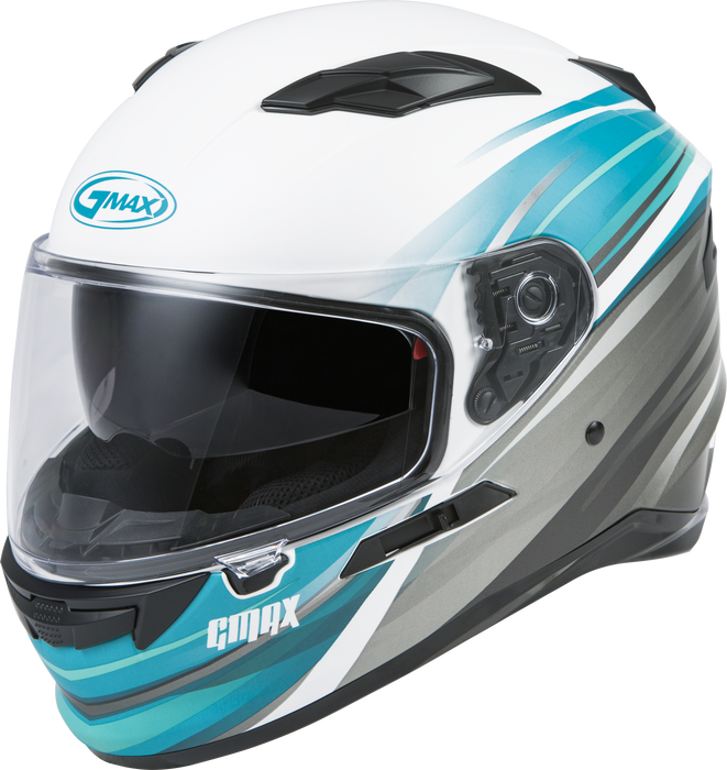 FF-98 Full-FACE Osmosis, Full-Face Motorcycle Helmet, DOT- and ECE- Approved for Street Riding and More (Matte White/Teal/Grey, Medium)