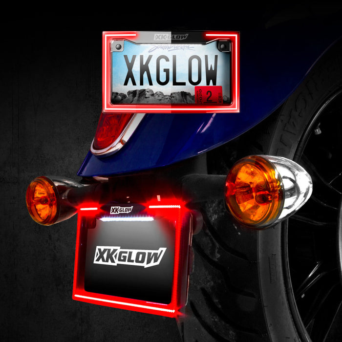 Xk Glow Xk034018-W Chrome Motorcycle Led License Plate Frame With Turn Signals