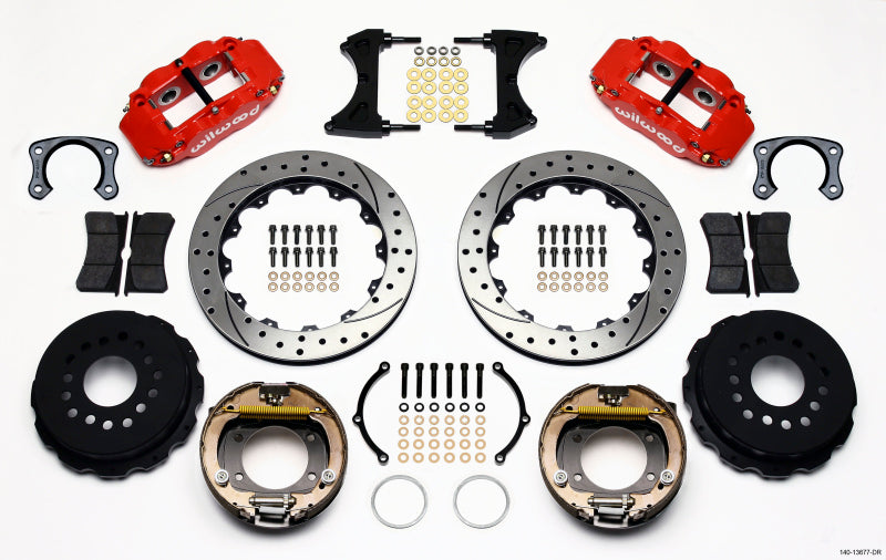Wilwood Narrow Superlite 4R Rear P-Brk Kit 12.88in Drill Red Big Ford New Style 140-13677-DR