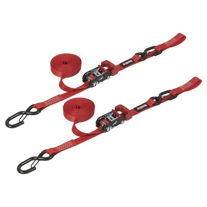 Speedstrap 1" X 15' Heavy Duty Red Ratchet Strap Tie Down With Snap 'S' Hooks And Soft Tie. Ideal For Moving, Camping, Hauling, Atv'S, Motorcycles (2 Straps) 11803-2