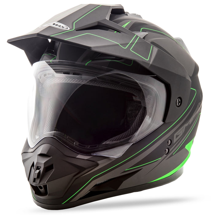Gmax Gm-11 Dual-Sport Expedition Helmet Matte Blk/Hi-Vis Grn Lg G5112676 TC-23