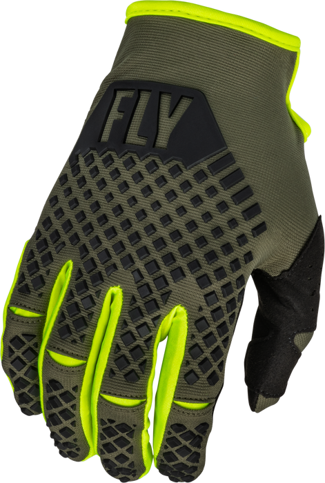 Fly Racing 2023 Youth Kinetic Gloves (Olive Green/Hi-Vis, Youth Large)