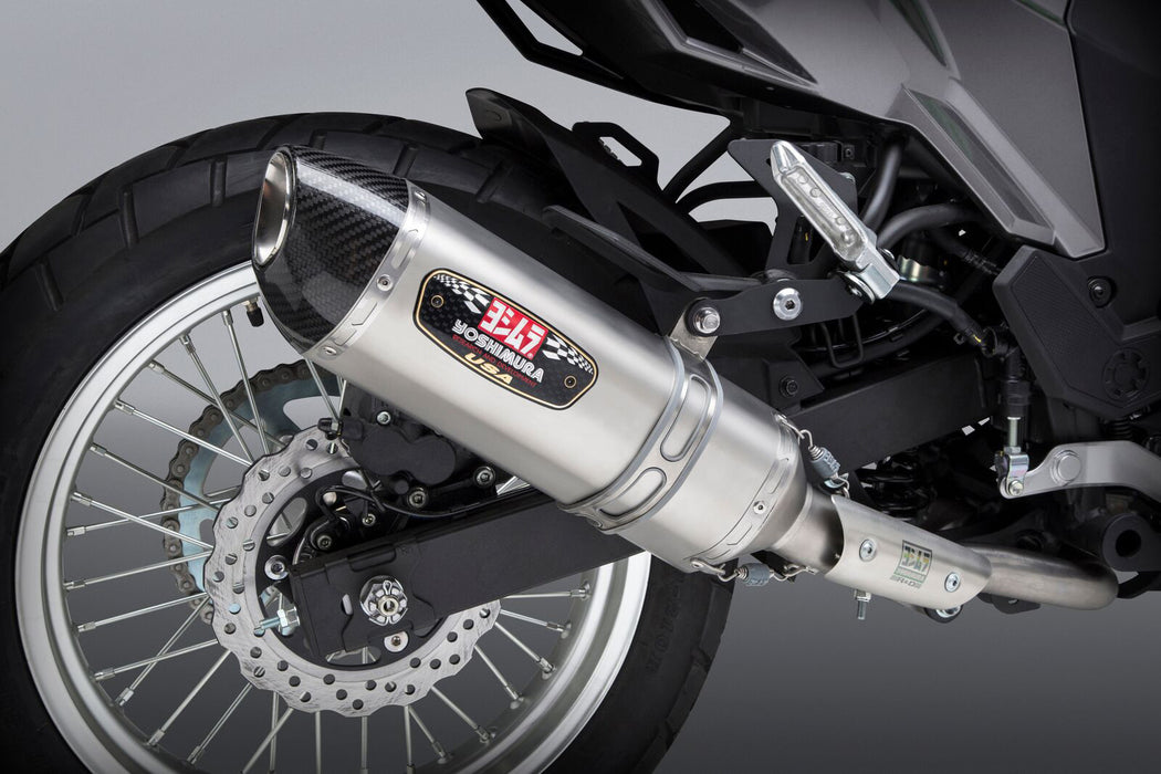 Yoshimura R-77 Slip-On Exhaust (Street/Stainless Steel with Carbon Fiber End Cap/Works Finish) Compatible with 17-18 Kawasaki KLE300