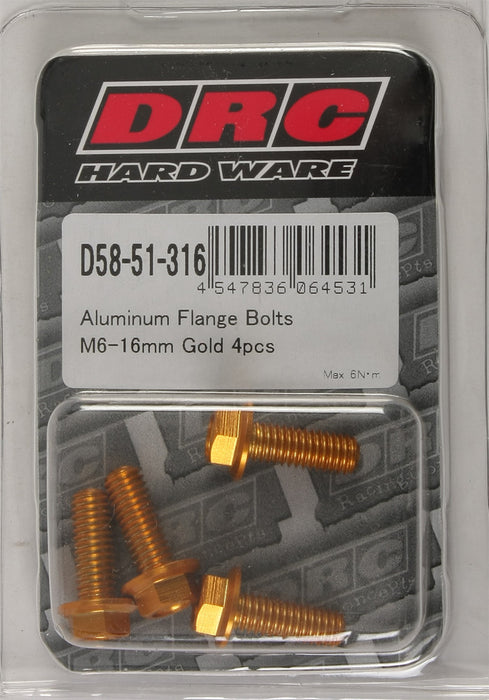 DRC Aluminum Flange Bolts Gold 6x16mm 4 Pack D58-51-316