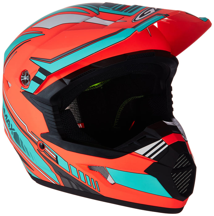 GMAX unisex-adult full-face-helmet-style Helmet (Mx46 Uncle) (Flat Orange/Teal, Youth Medium)