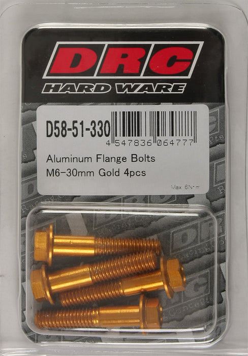 DRC Aluminum Flange Bolts Gold 6x30mm 4 Pack D58-51-330