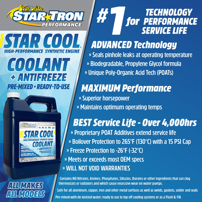 STAR TRON Star Cool High Performance Synthetic Engine Coolant + Antifreeze - Maximum Horsepower & Year-Round Protection - Propylene Glycol Formula - 64 OZ (033264)