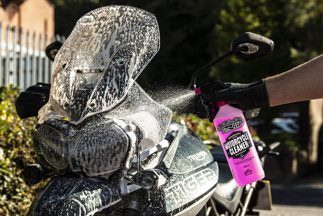 Muc Off Motorcycle Wash, Protect and Lube Kit - Motorcycle Cleaning Kit, Motorcycle Detailing Kit - Includes Motorcycle Cleaner and Chain Lube