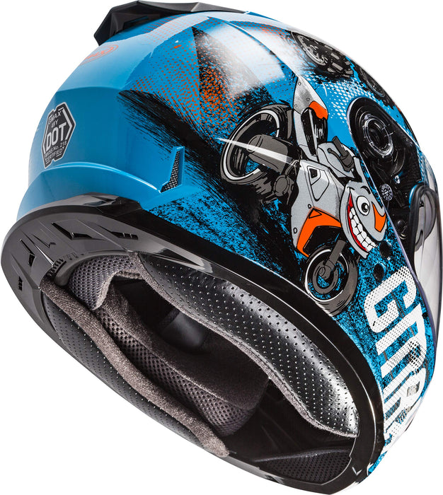 GMAX GM-49Y Beasts, Youth Full-Face Helmet, DOT Approved for Motorcycles, ATVs, Dirt Bikes and More (Blue/Orange/Grey)