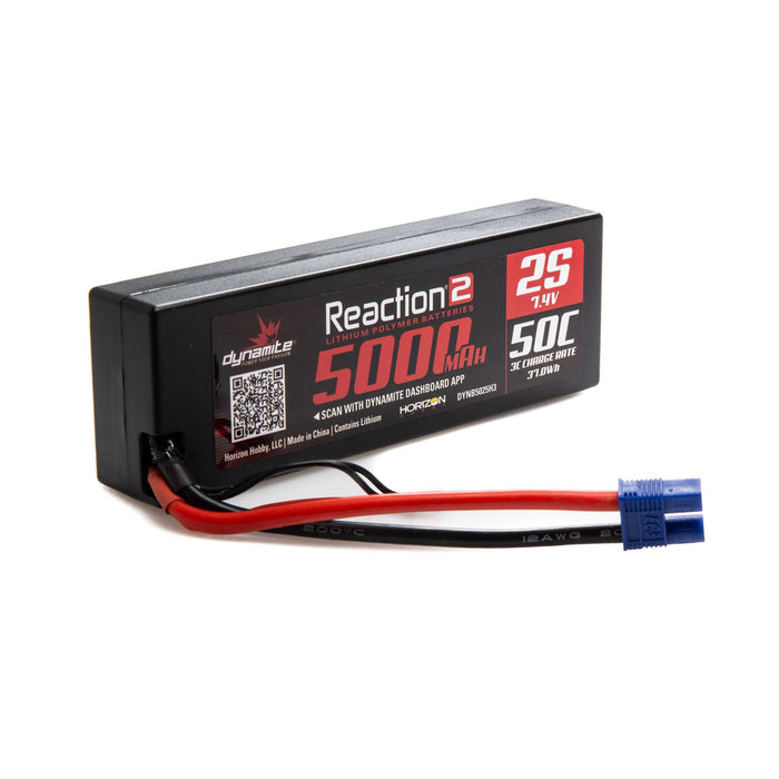 Dynamite Reaction2 7.4V 5000mAh 2S 50C LiPo Hardcase EC3 DYNB5025H3 Car Batteries & Accessories