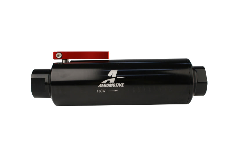 Aeromotive In-Line AN-12 Filter w/Shutoff Valve 100 Micron SS Element Black Anodize Finish 12332