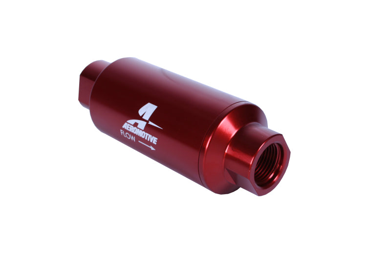 Aeromotive 12340 Filter, In-Line, 10-Micron Microglass Element, ORB-10 Port, Bright-Dip Red, 2" OD