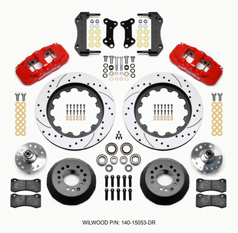 Wilwood AERO6 Front Hub Kit 15.00 Drilled Red 67-69 Camaro 64-72 Nova Chevelle 140-15053-DR