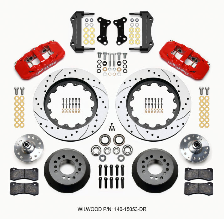 Wilwood AERO6 Front Hub Kit 15.00 Drilled Red 67-69 Camaro 64-72 Nova Chevelle 140-15053-DR