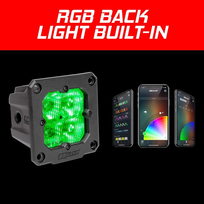 Xk Glow 2Pc Xkglow Flush Mount Cube Light Driving Light Beam Sae Bluetooth App