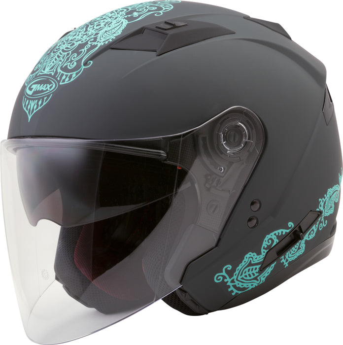 GMAX OF-77 Adult Eternal Open-Face Motorcycle Helmet - Matte Grey/Teal/Small