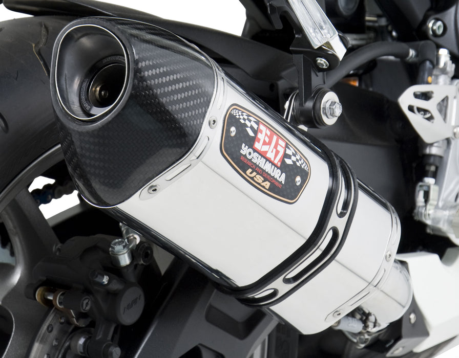 Yoshimura R-77 Slip-On Exhaust (Street/Stainless Steel with Carbon Fiber End Cap) Compatible with 11-18 Suzuki GSXR600