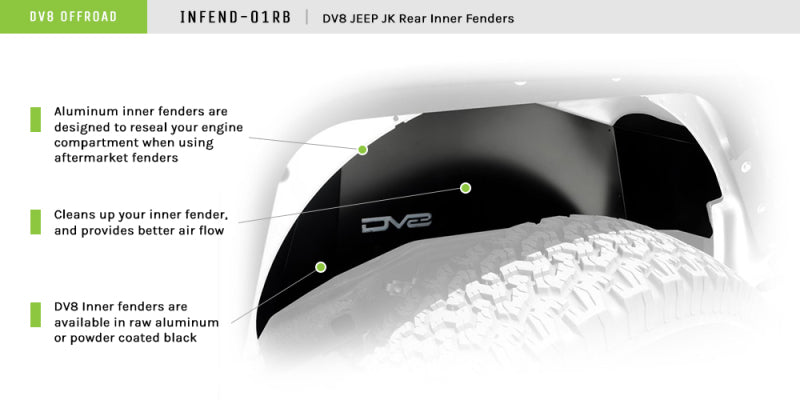 Dv8 Offroad Dv8 Infend-01Rb Aluminum Inner Fender Rr Blk For 07-18 Wrangler