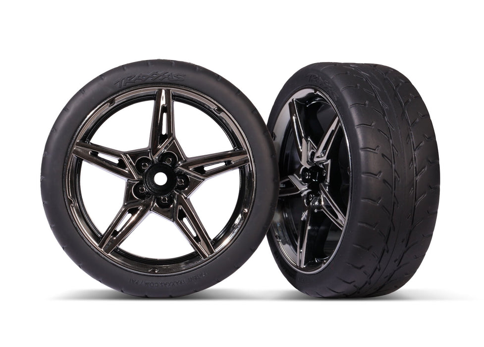Traxxas 9370 Tires/Wheels Split-Spoke Black Chrome, 2.1' Response Tires, Fr (2)