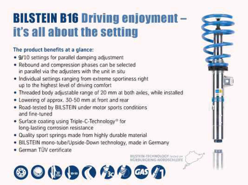 Bilstein B16 (PSS10) 13-15 BMW 320i/13-14 328i/335i /14-15 428i/435i Front & Rear Perf Susp System Fits select: 2012-2013,2016 BMW 328 I SULEV