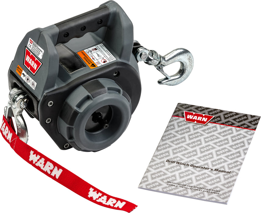 WARN 101570 Handheld Portable Drill Winch with 40 Foot Steel Wire Rope: 750 lb Pulling Capacity , Gray