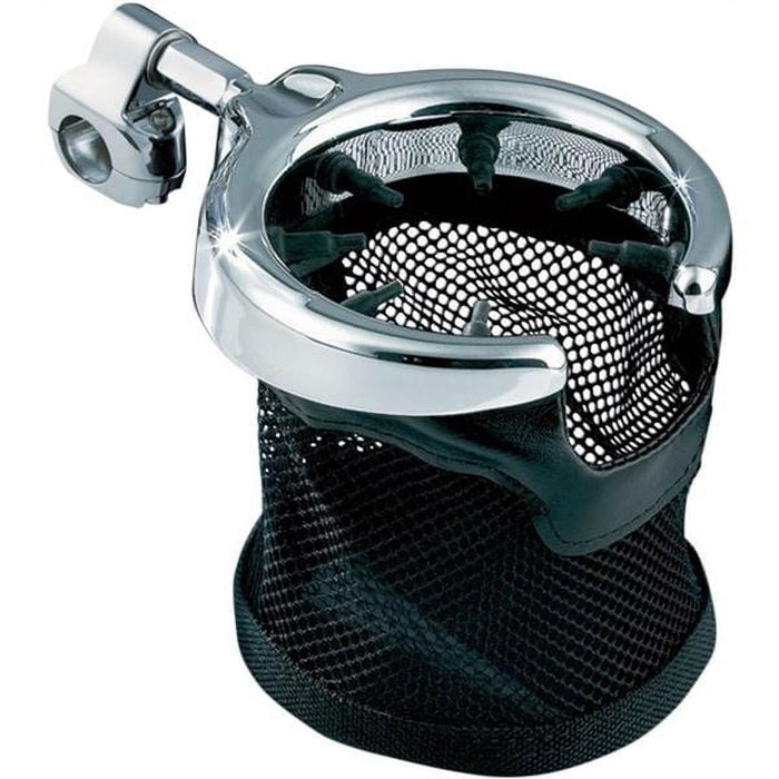 Chrome Black Kuryakyn Drink Holder with Mesh Basket for Round Bars