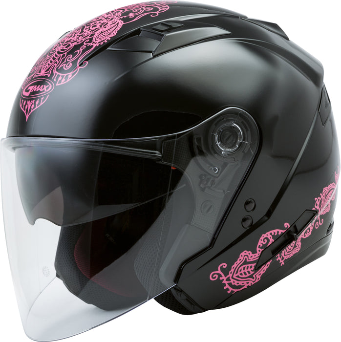 Gmax Of-77 Open-Face Eternal Helmet Black/Pink Lg G3775406