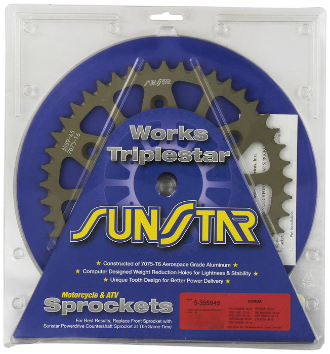 Sunstar 5-355945 Works Triplestar 45-Teeth 520 Chain Size Rear Aluminum Sprocket