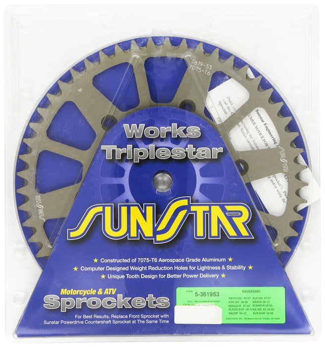 Sunstar 5-361953 Works Triplestar 53-Teeth 520 Chain Size Rear Aluminum Sprocket