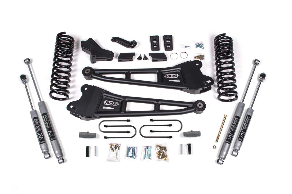 BDS 2013-2018 Fits RAM 3500 4WD 4" Radius Arm Suspension Lift Kit, 3" Rear, Block, Diesel W/o Air Ride NX2 Shocks 1794H
