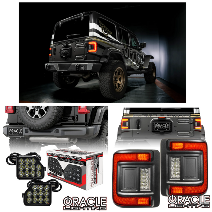 compatible with Jeep Wrangler JL ORACLE LIGHTING Flush Mount LED Tail Lights + Rear bumper LED reverse lights Bundle 5884-504 + 5874-504