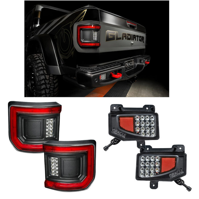 Oracle Lighting flush mount LED tail lights for Jeep Gladiator JT + Oracle Lighting rear bumper LED reverse lights for Jeep Gladiator JT - 5878-504 - 5882-504