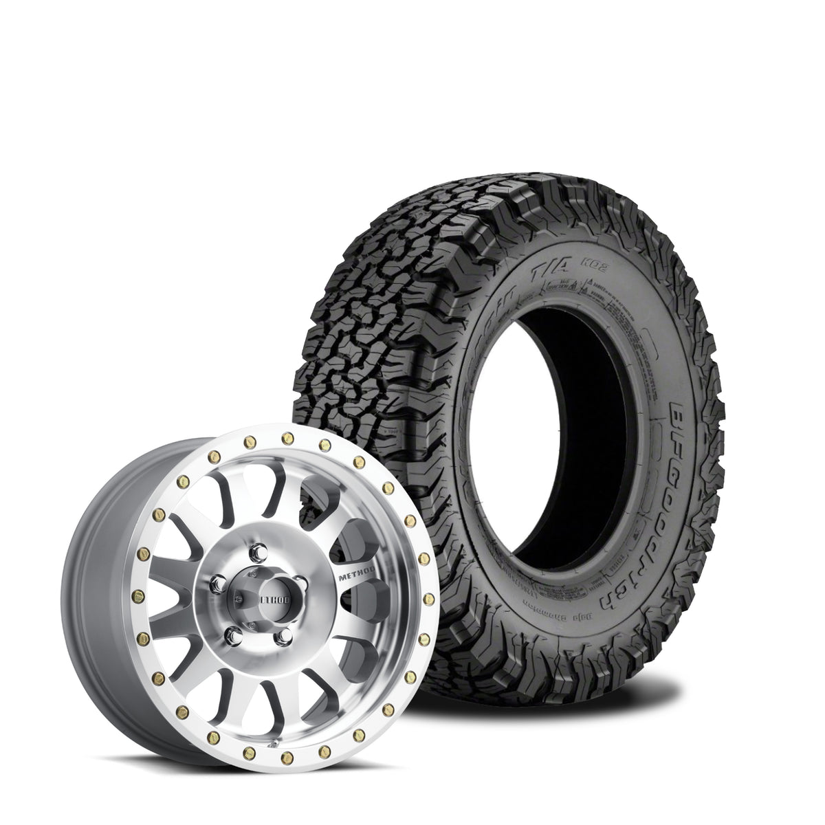 JKS Manufacturing Wheel and Tire Package - Method 304 Machined with Clear Coat 17x8.5 5x5 +0mm with BFGoodrich All Terrain KO2 315/70R17