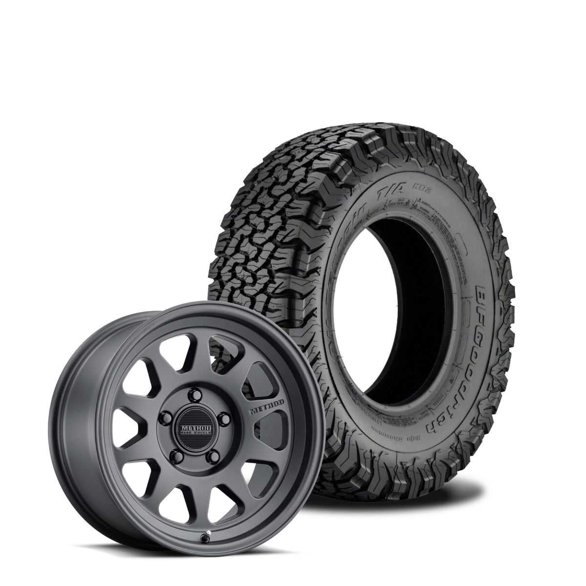 JKS Manufacturing Wheel and Tire Package - Method 316 Machined Matte Black 17x8.5 5x5 +0mm with BFGoodrich All Terrain KO2 315/70R17